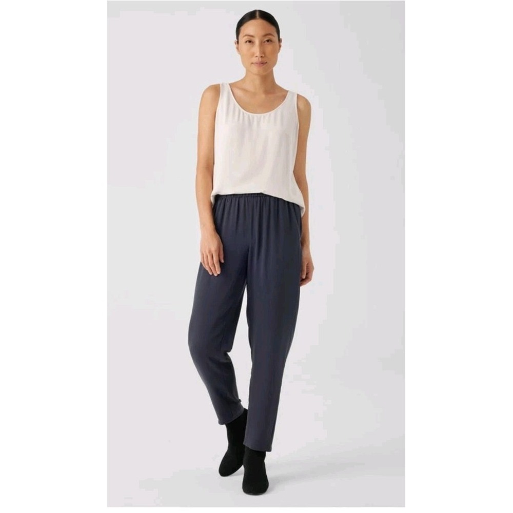 NEW Eileen Fisher 100% Silk Georgette Crepe Ankle Pants SIZE S SMALL gray Pocket